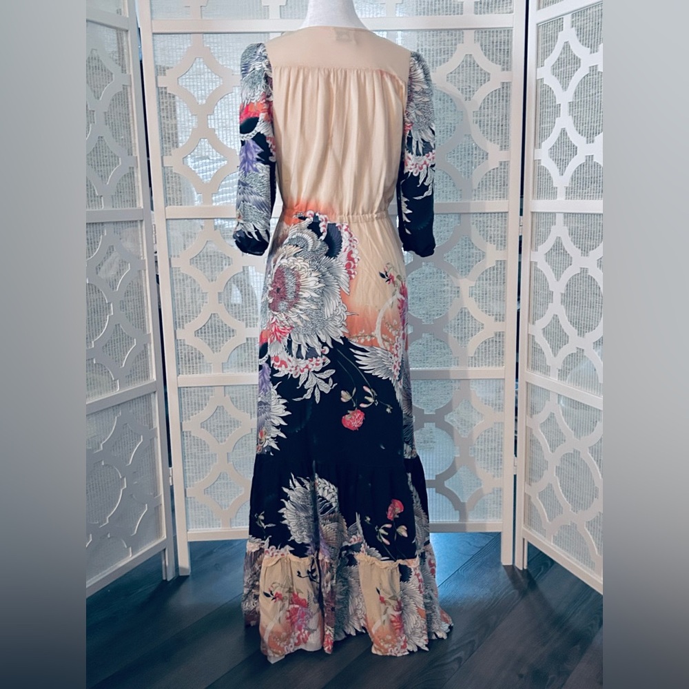 JAASE Boho XS Dress Floral Maxi Dress Patterned Long Peasant Tie Flowers Flowy - Picture 6 of 11